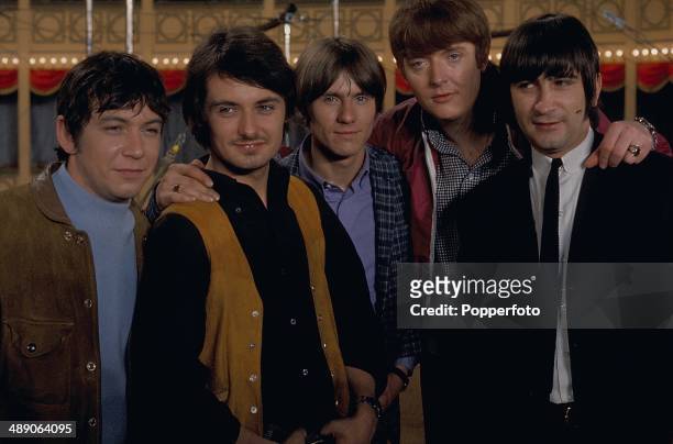 English group The Animals posed on stage at the Palladium Show in London in 1968. From left to right: Eric Burdon, Barry Jenkins, Hilton Valentine,...