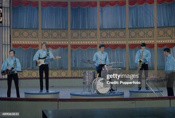 English pop group The Dave Clark Five perform on stage at the Palladium Show in London in 1968. From left to right: Rick Huxley, Lenny Davidson, Dave...