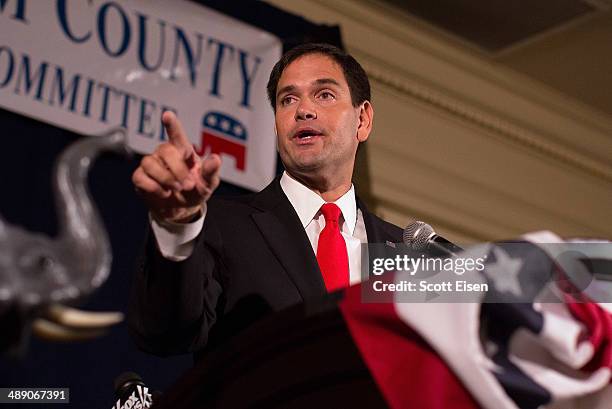 Sen. Marco Rubio addresses the New Hampshire Rockingham Committee Freed Founder's Dinner on May 9, 2014 in New Castle , New Hampshire. Rubio visited...