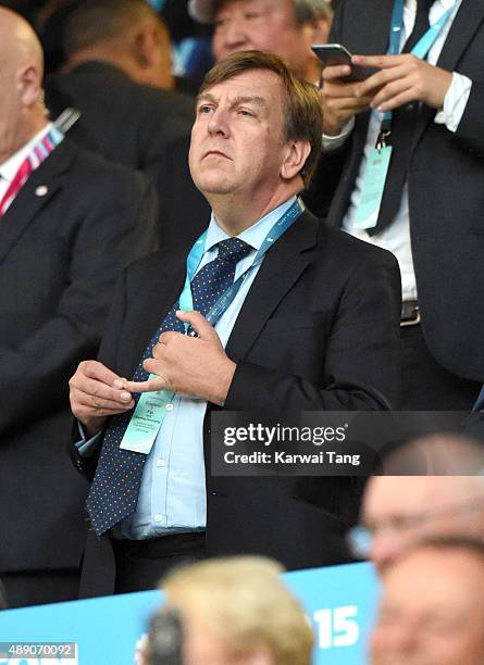 John Whittingdale MP attends the Opening Ceremony and first match of the Rugby World Cup 2015 between England and Fiji at Twickenham Stadium on...