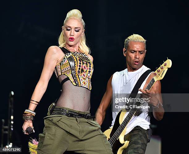 Gwen Stefani and Tony Kanal of No Doubt perform during the 2015 KAABOO Del Mar at the Del Mar Fairgrounds on September 18, 2015 in Del Mar,...