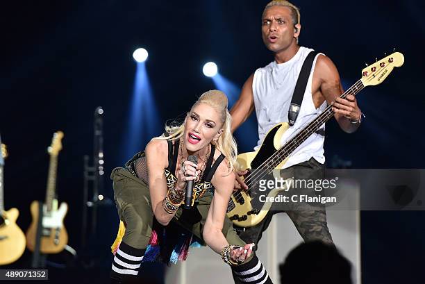 Gwen Stefani and Tony Kanal of No Doubt perform during the 2015 KAABOO Del Mar at the Del Mar Fairgrounds on September 18, 2015 in Del Mar,...