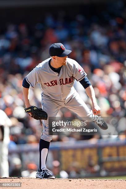 Josh Outman of the Cleveland Indians pitches during the game against the San Francisco Giants at AT&T Park on April 26, 2014 in San Francisco,...