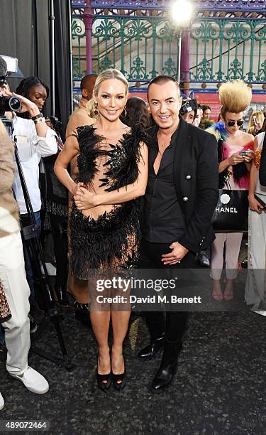 Kristina Rihanoff and Julien MacDonald attend the Julien MacDonald Spring/Summer 2016 Collection during London Fashion Week at Smithfields Market on...