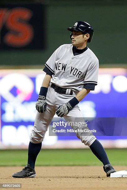 Ichiro Suzuki of the New York Yankees comes into the game to pinch run in the top of the eighth inning against the Milwaukee Brewers during the...