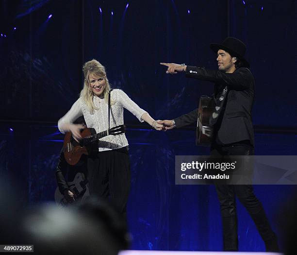 Ilse Delange and Waylon of The Common Linnets representing the Netherlands, perform the song 'Calm After the Storm' during the rehearsal for the...