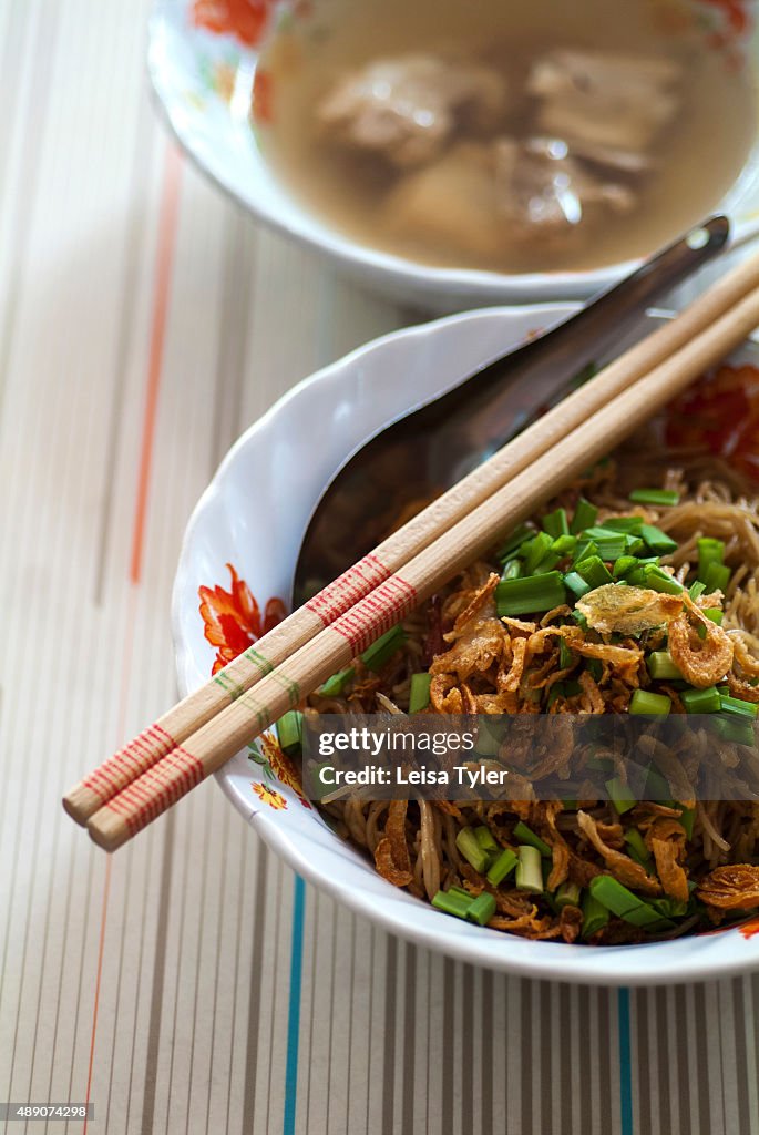 Mee hoon ba chang, thin Hokkien noodles with a pork spare...
