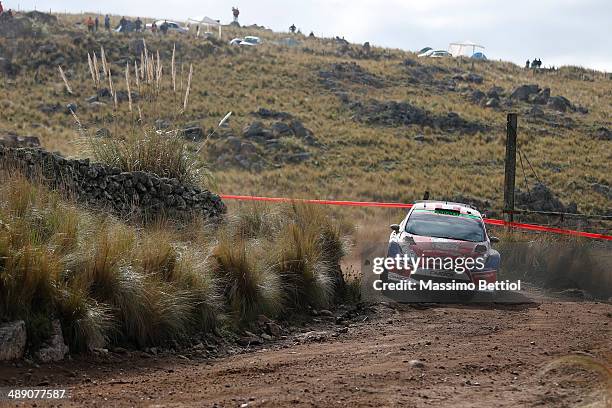 Nicolas Fuchs of Peru and Fernando Mussano of Argentina compete in their Ford Fiesta R5 during Day One of the WRC Argentina on May 9, 2014 in Villa...