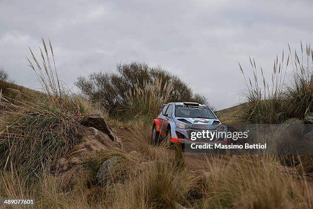 Thierry Neuville of Belgium and Nicolas Gilsoul of Belgium compete in their Hyundai Motorsport Hyundai I20 WRC during Day One of the WRC Argentina on...
