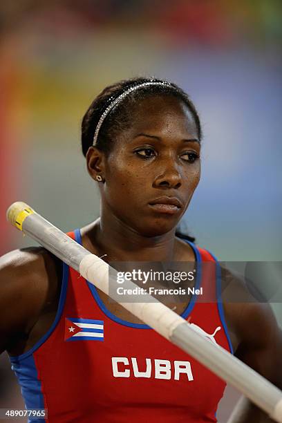 Yarisley Silva of Cuba competes in the Women's Pole Vault during the 2014 Doha IAAF Diamond League at Qatar Sports Club on May 9, 2014 in Doha, Qatar.