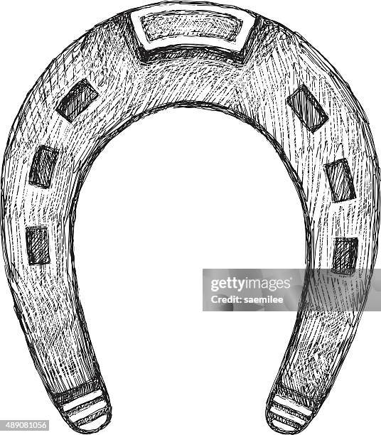horseshoe drawing - western design elements stock illustrations