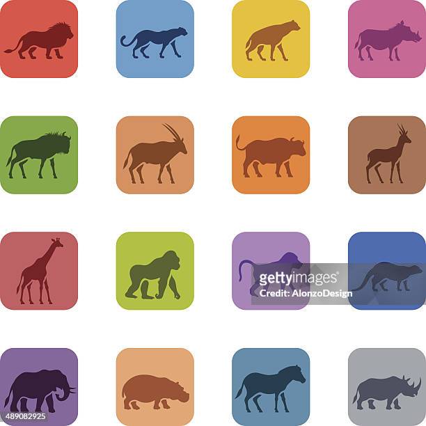 farbenfrohen afrikanischen tiere icon-set - hyena stock-grafiken, -clipart, -cartoons und -symbole