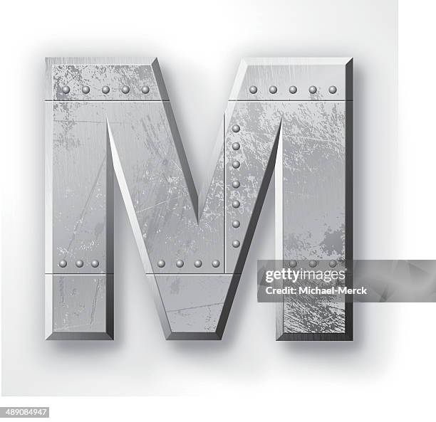 metal letter m - metal rivets stock illustrations