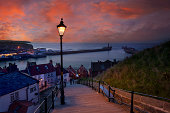 Whitby at dusk - 199 steps leading down from Abbey