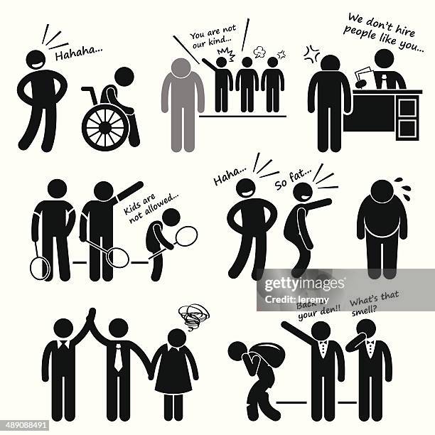 discrimination racist prejudice biased cliparts - bullying at work stock illustrations