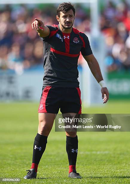 Lasha Malaguradze of Georgia looks on during the 2015 Rugby World Cup Pool C match between Tonga and Georgia at Kingsholm Stadium on September 19,...