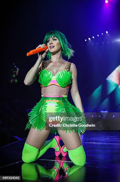 Katy Perry performs on stage on the second night of her Prismatic World Tour at Odyssey Arena on May 8, 2014 in Belfast, Northern Ireland.