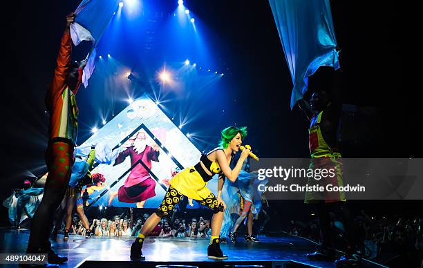 Katy Perry performs on stage on the second night of her Prismatic World Tour at Odyssey Arena on May 8, 2014 in Belfast, Northern Ireland.