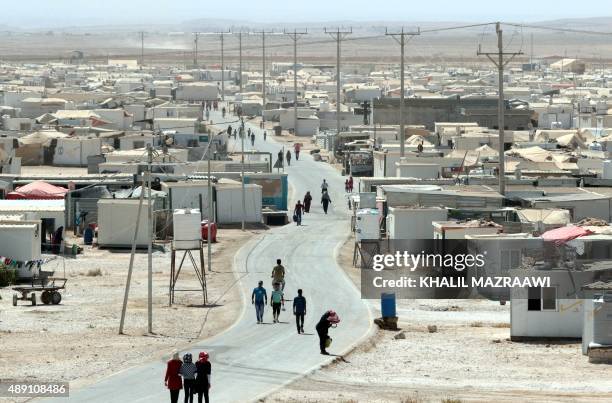 General view shows the UN-run Zaatari camp for Syrian refugees, north east of the Jordanian capital Amman, on September 19, 2015. UN Humanitarian...