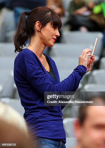 Cristina Serra, the wife of Bayern Muenchen head coach Pep Guardiola looks on prior to the Bundesliga match between Bayern Muenchen and VfB Stuttgart...