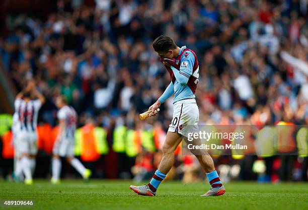 Jack Grealish of Aston Villa leaves the pitch after his team's 0-1 defeat in the Barclays Premier League match between Aston Villa and West Bromwich...