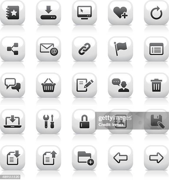 white button icons set | web & internet - computer desktop trash stock illustrations