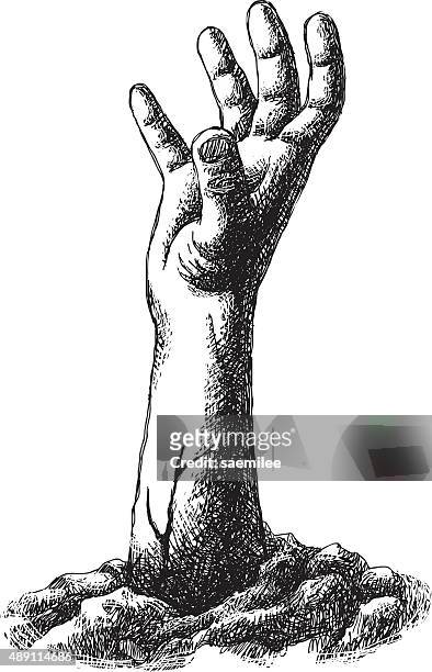 zombie hand drawing - emerging from ground stock illustrations