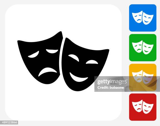 theater komödie und tragödie-symbol flache grafik design - theatermaske stock-grafiken, -clipart, -cartoons und -symbole