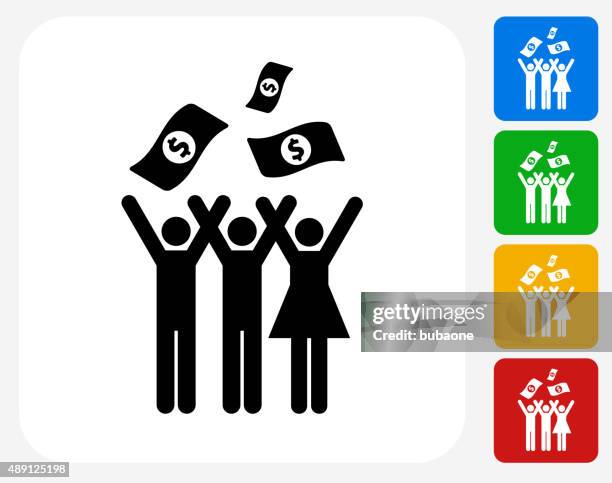 money celebration icon flat graphic design - stick figure arms raised stock illustrations