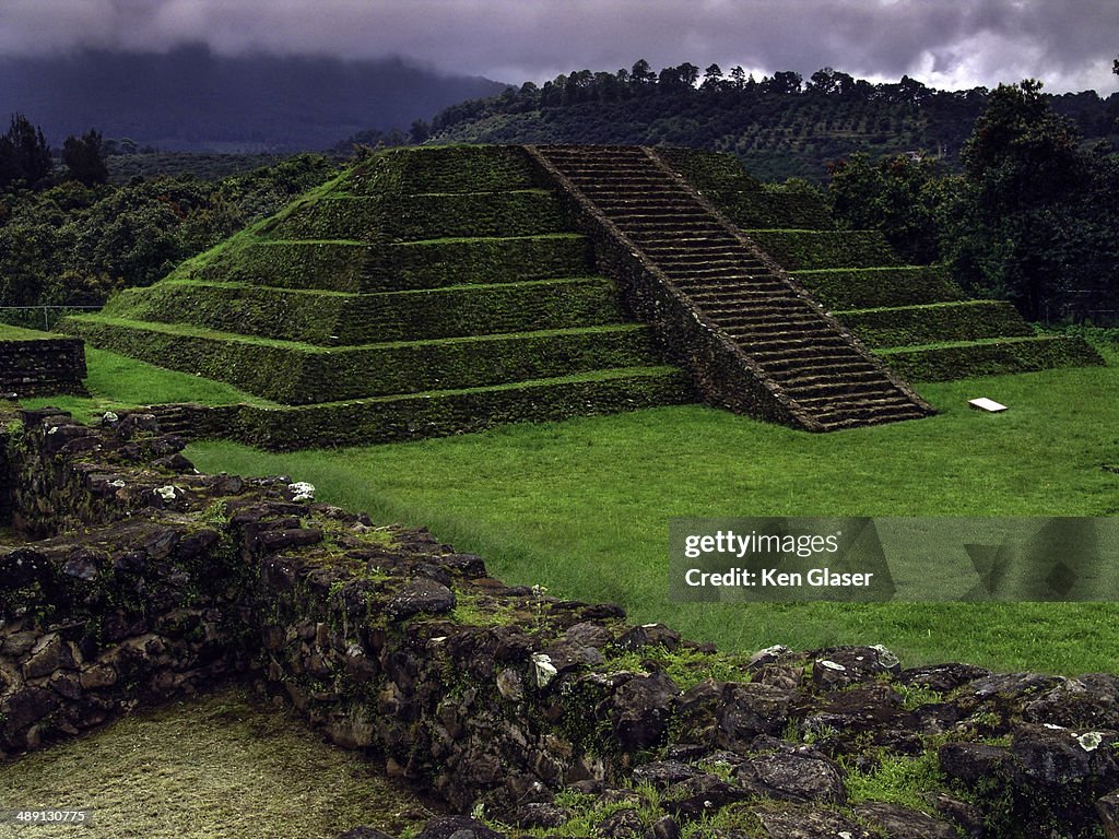 Pre Mayan Pyramid with stormy sky