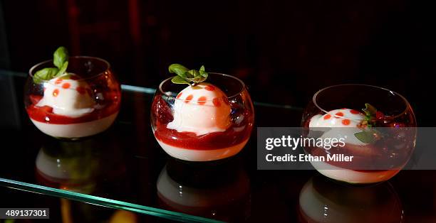 Light lemon mousseline with strawberry and basil gelee desserts are served at the Joel Robuchon booth at Vegas Uncork'd by Bon Appetit's Grand...