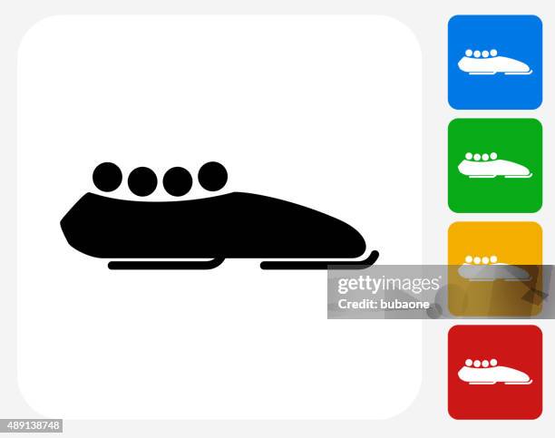bobsleigh and athletes icon flat graphic design - bobsleigh run stock illustrations