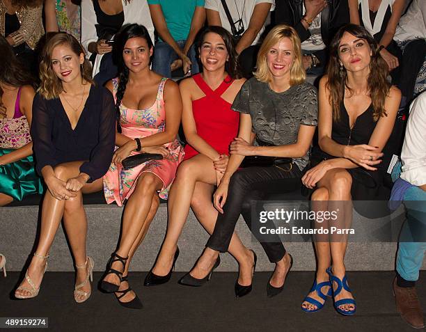 Kimberly Tell, Elisa Mouliaa, Nuria Herrero, Maggie Civantos and Irene Arcos are seen attending Mercedes-Benz Fashion Week Madrid Spring/Summer...