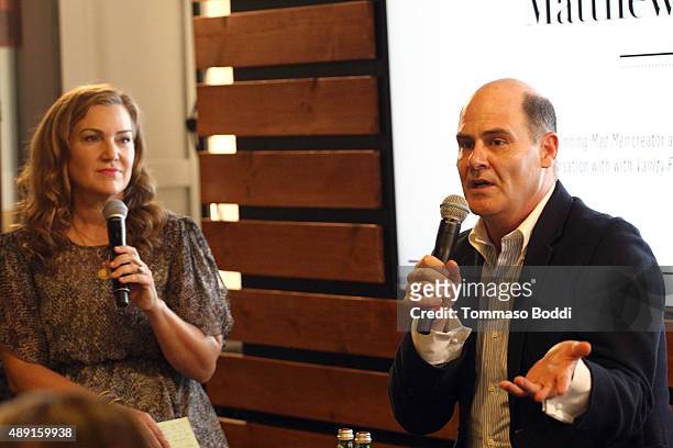 Writer/Director/Producer Matthew Weiner speaks onstage with Vanity Fair's West Coast Editor Krista Smith during Vanity Fair Social Club's "In...