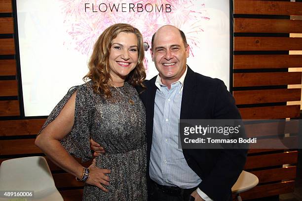Writer/Director/Producer Matthew Weiner poses onstage with Vanity Fair's West Coast Editor Krista Smith during Vanity Fair Social Club's "In...