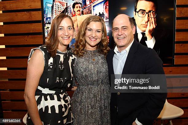 Writer/Director/Producer Matthew Weiner poses onstage with Vanity Fair's West Coast Editor Krista Smith and Vanity Fair's Associate Publisher Jenifer...