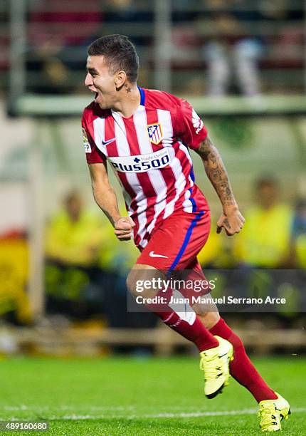 Angel Correa of Atletico de Madrid celebrates after scoring during the La Liga match between SD Eibar andÊAtletico de MadridÊat Ipurua Municipal...