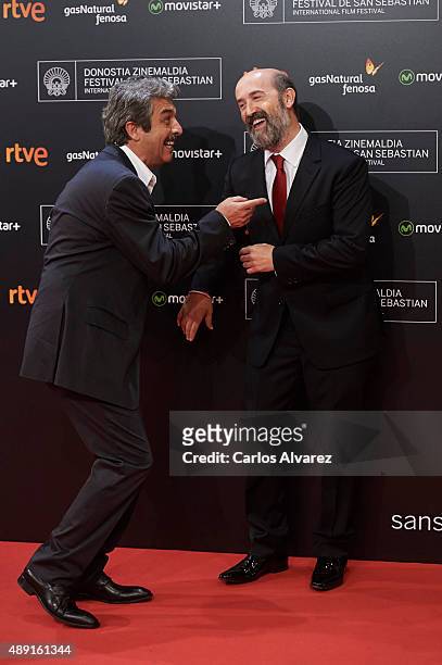 Actors Ricardo Darin and Javier Camara attend "Truman" premiere during 63rd San Sebastian Film Festival at the Kursaal Palace on September 19, 2015...