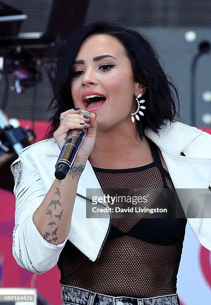 Recording artist Demi Lovato performs on stage at the 2015 iHeartRadio Music Festival Daytime Village on September 19, 2015 in Las Vegas, Nevada.