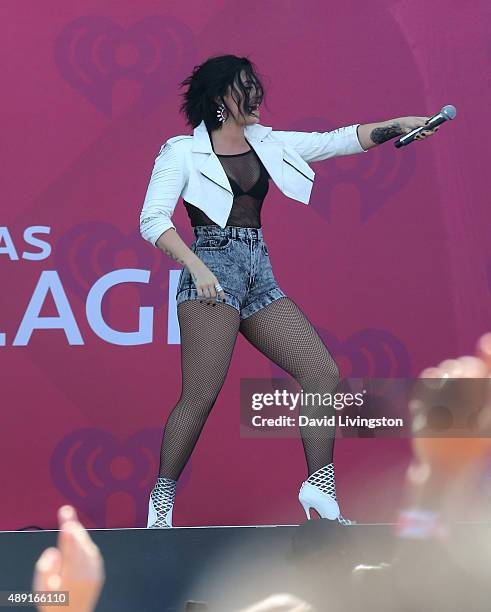 Recording artist Demi Lovato performs on stage at the 2015 iHeartRadio Music Festival Daytime Village on September 19, 2015 in Las Vegas, Nevada.