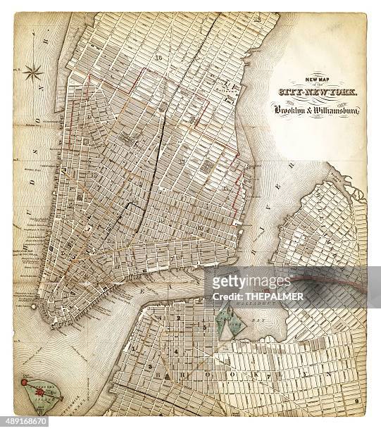 karte von new york city 1840 - brooklyn new york stock-grafiken, -clipart, -cartoons und -symbole