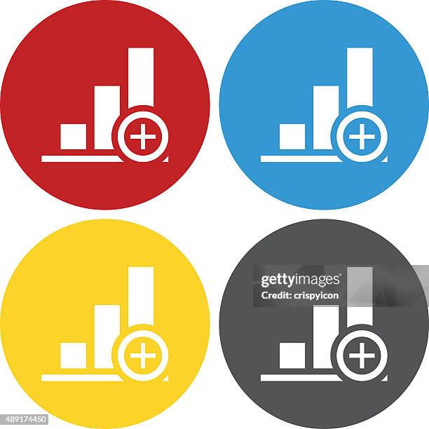 bar graph icon on circle buttons. - adding value stock illustrations