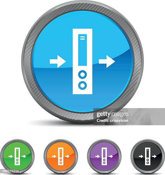 network server icon on circle buttons. - old computer stock illustrations