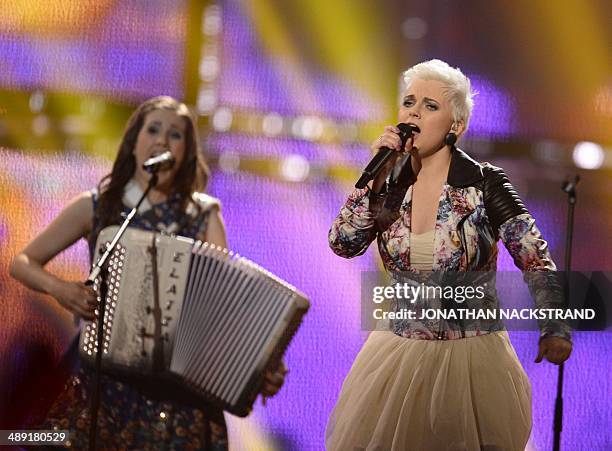 Elaiza representing Germany performs during the Eurovision Song Contest 2014 Grand Final in Copenhagen, Denmark, on May 10, 2014. AFP PHOTO/JONATHAN...