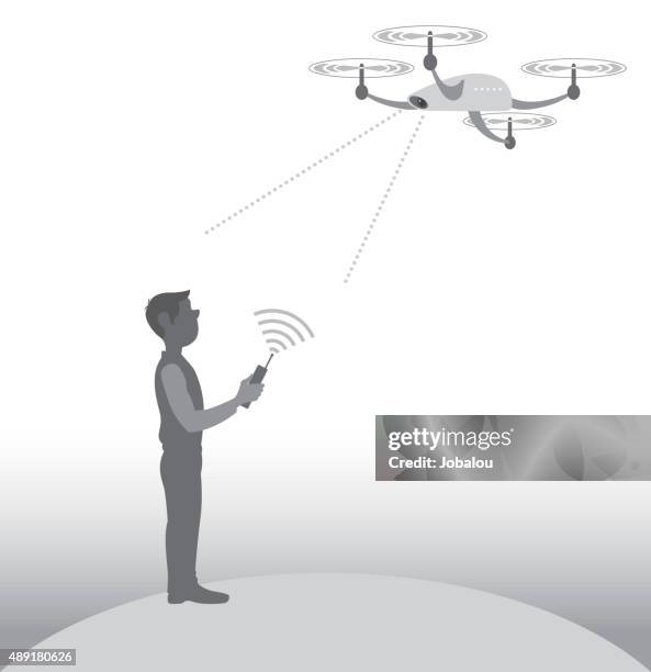 quadcopter air drone with remote control - quadcopter stock illustrations