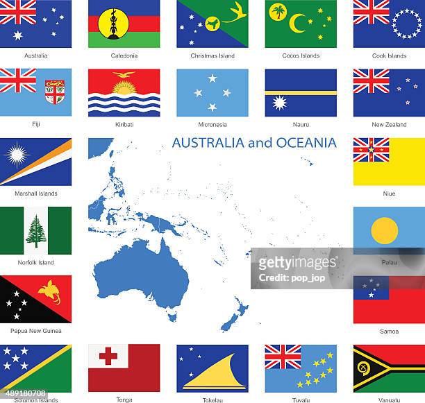 oceania - flags and map - illustration - vanuatu stock illustrations