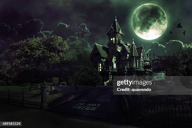 haunted house - halloween moon stock pictures, royalty-free photos & images