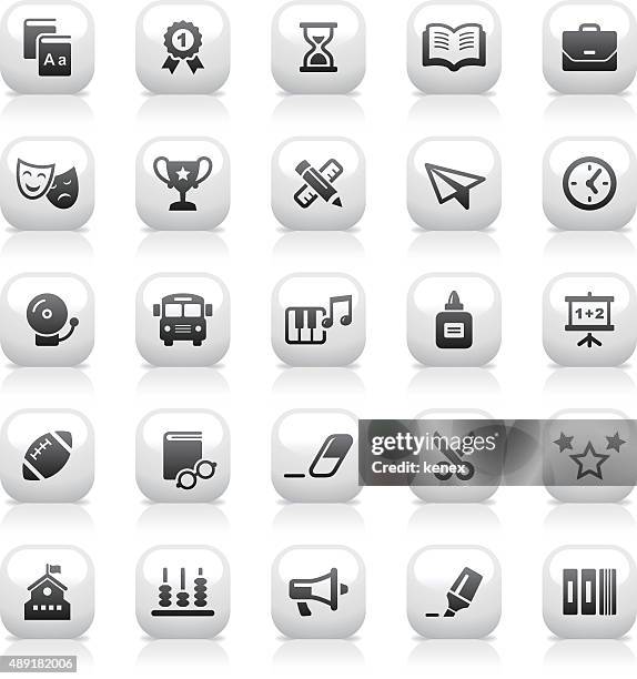 white button icons set | education - bus mask stock illustrations