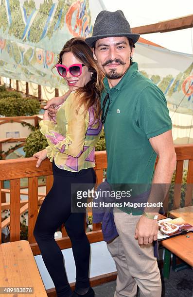 Naike Rivelli and her brother Andrea sighted at the Hofbraeu beer tent during the Oktoberfest 2015 Opening at Theresienwiese on September 19, 2015 in...