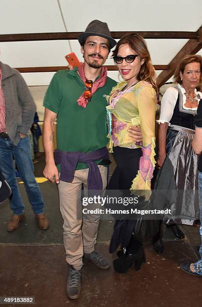 Naike Rivelli and her brother Andrea sighted at the Hofbraeu beer tent during the Oktoberfest 2015 Opening at Theresienwiese on September 19, 2015 in...